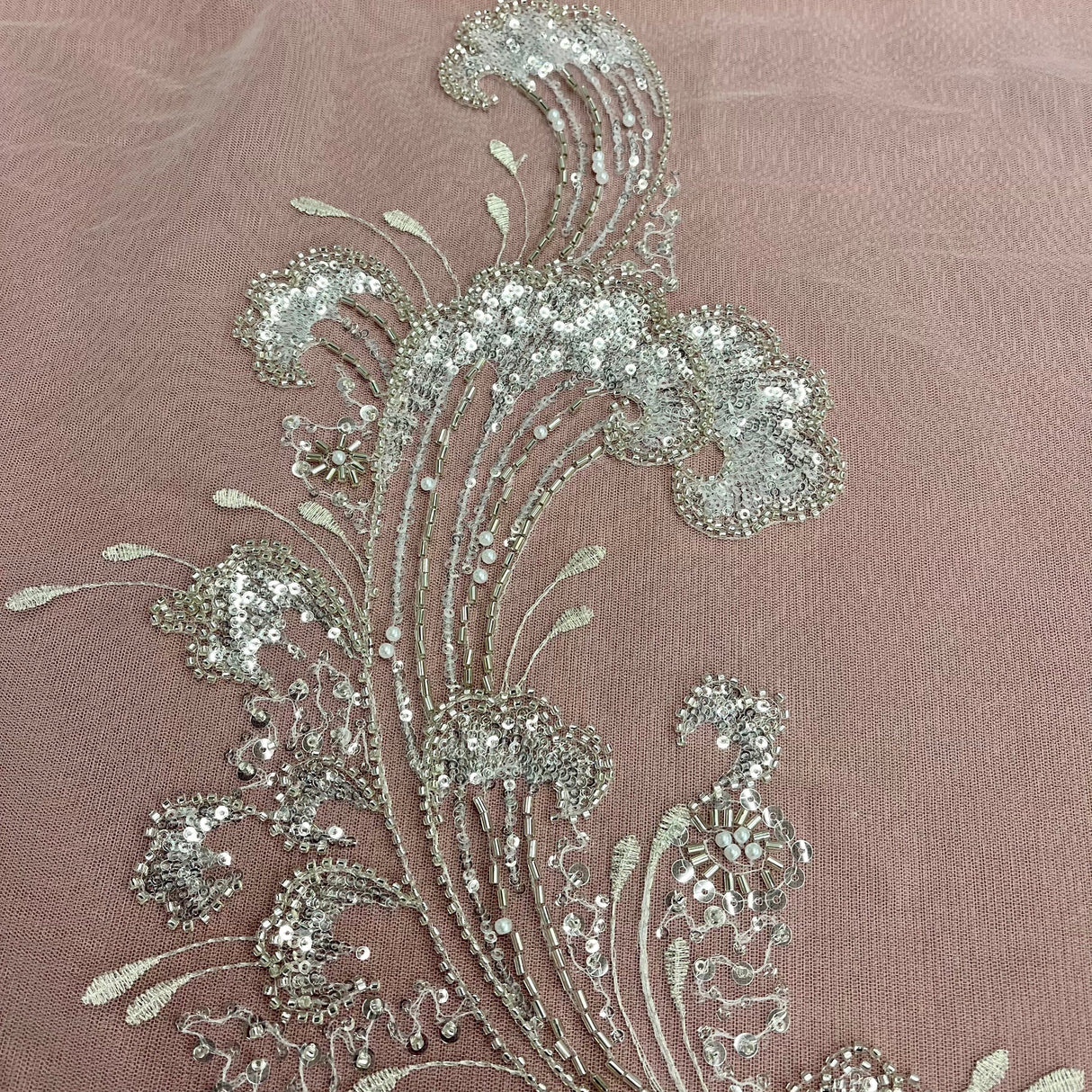 Beaded Lace Fabric on Polyester Net Mesh
