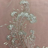 Beaded Lace Fabric on Polyester Net Mesh