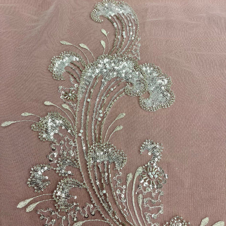 Beaded Lace Fabric on Polyester Net Mesh