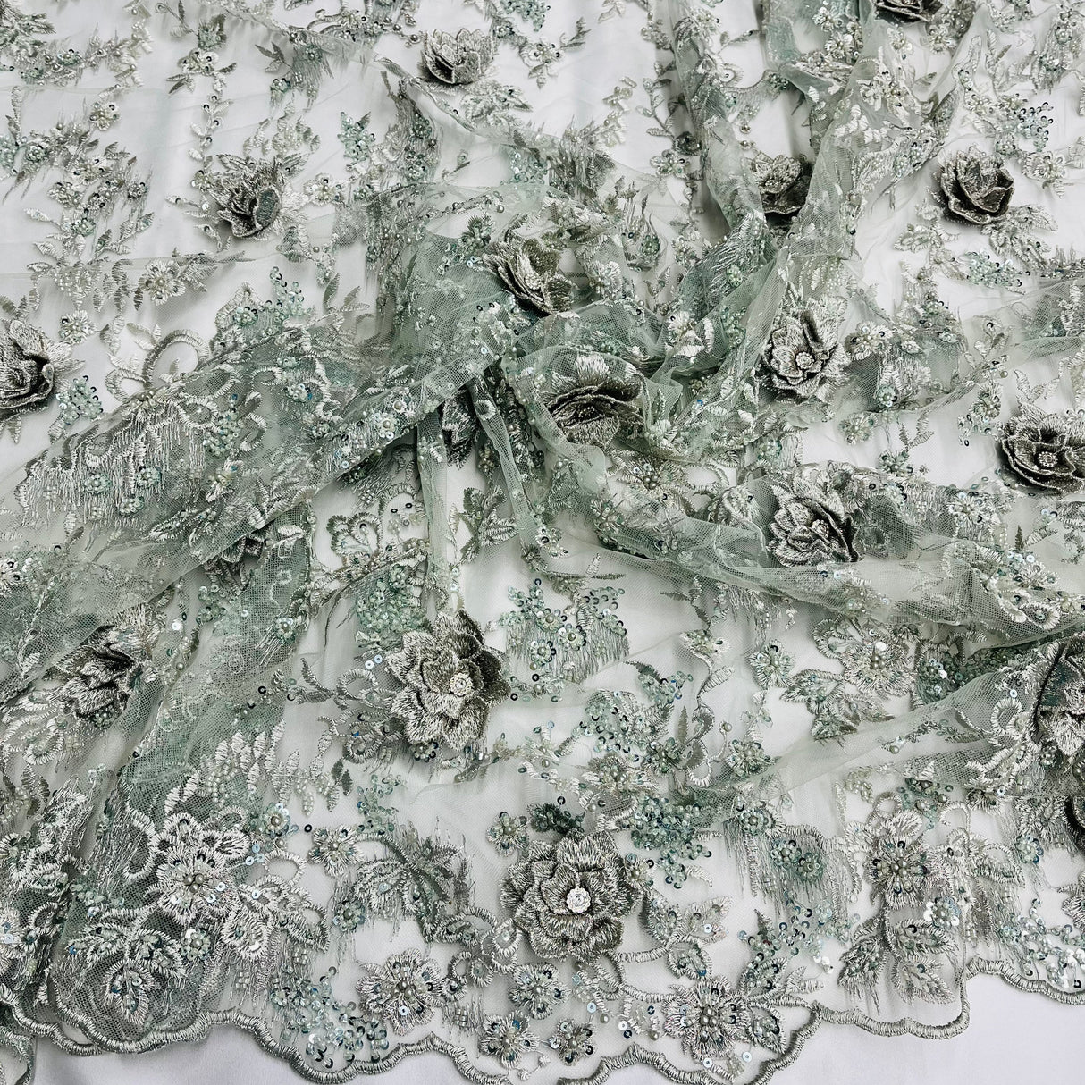 3D Floral Beaded Lace Mesh
