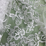 1 Yard Premium Corded Embroidered Bridal Lace Fabric for Elegant Dresses White