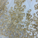 1 Yard Beaded and Corded Bridal Lace Fabric Embroidered on Polyester Net Mesh 51 inch Width