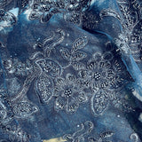 Beaded Corded Lace Fabric on Polyester Net Mesh