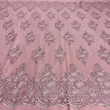 Beaded Corded Lace Fabric Metallic Scallops