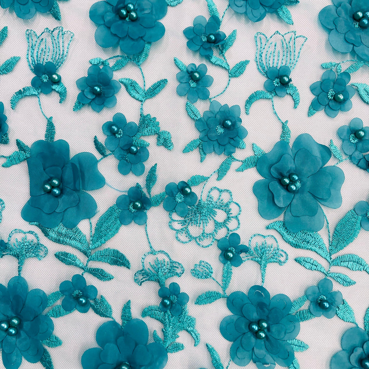 Beaded 3D Floral Lace Fabric