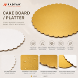 RADYAN 2mm Thick Food Grade Cake Board Waterproof Round Scalloped Cake Tray