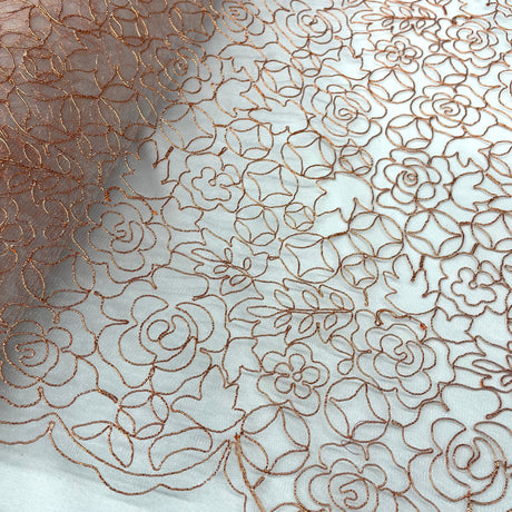Corded Bridal Lace Fabric Embroidered On 100 Percent Polyester Net Mesh - Turquoise, Silver/Copper, Emerald, 53" Width (1 Yard)
