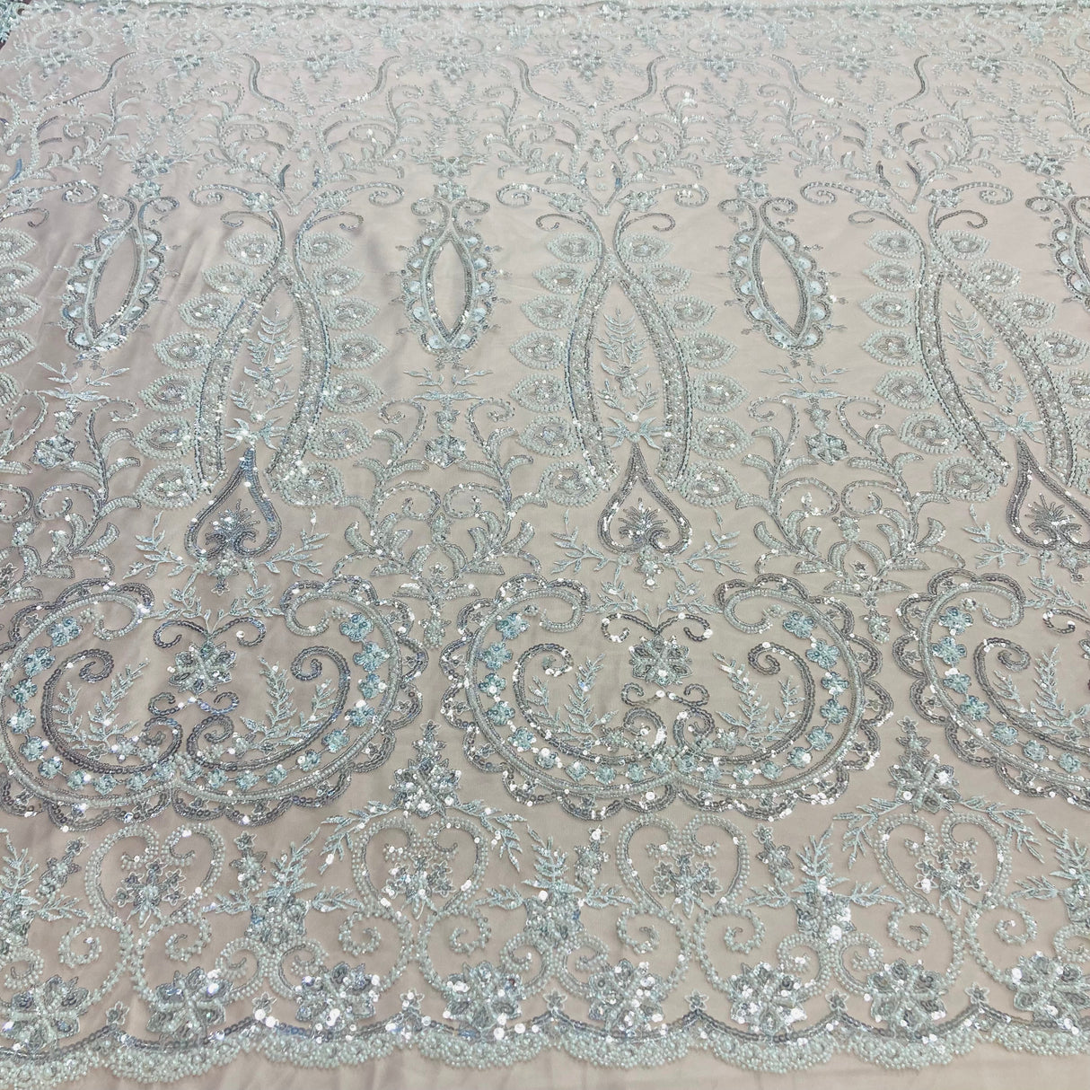 Beaded Embroidered Lace Fabric