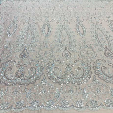 Beaded Embroidered Lace Fabric