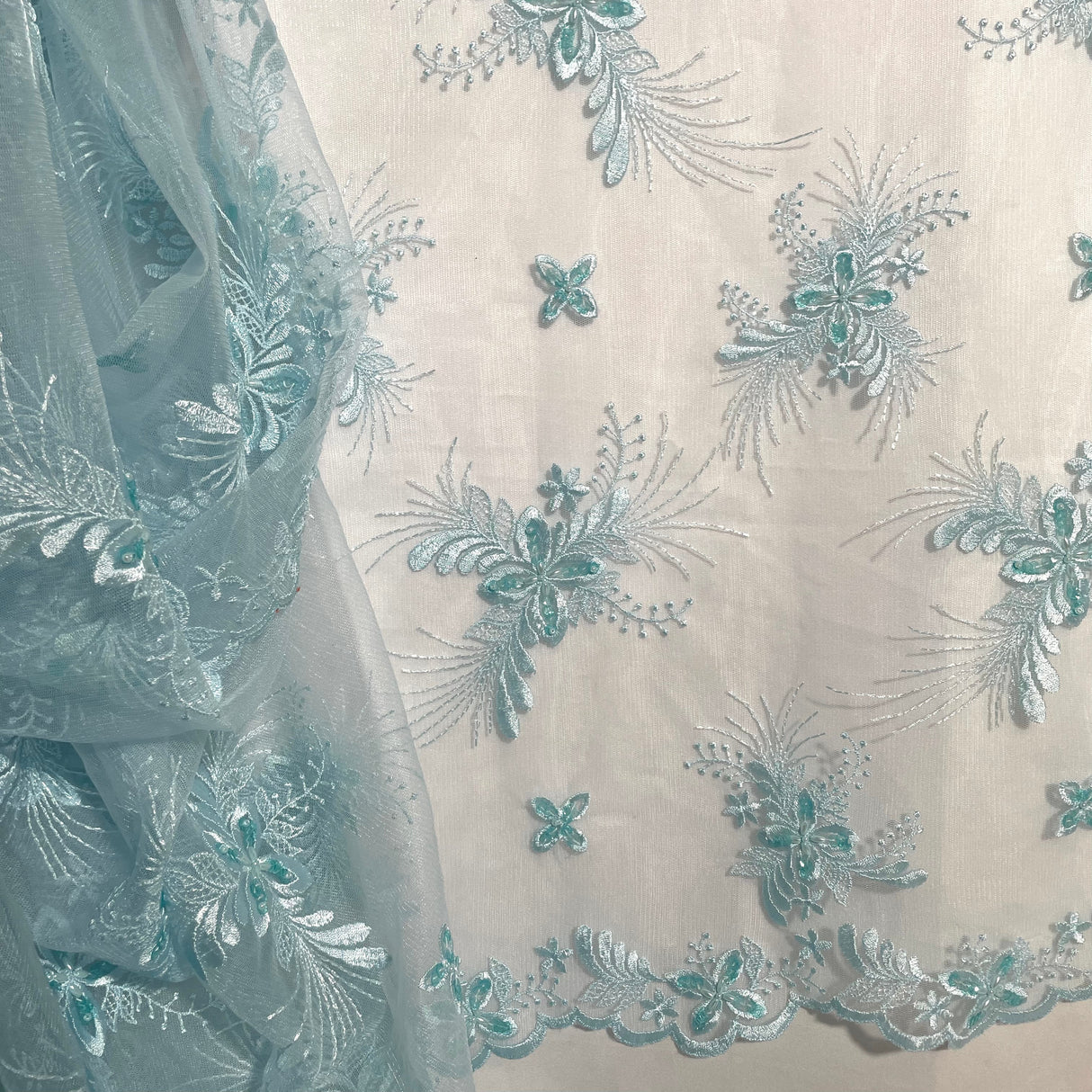 Beaded Embroidered Lace Mesh Fabric