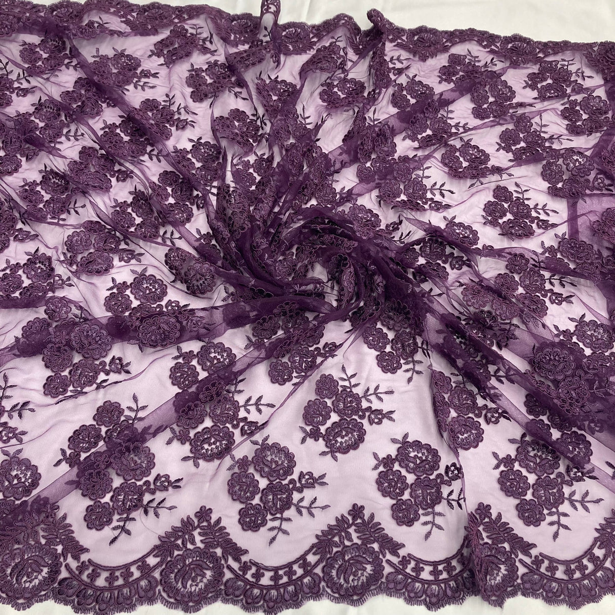 1 Yard Corded Bridal Lace Fabric Embroidered on 100% Polyester Net Mesh – 50"