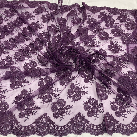 1 Yard Corded Bridal Lace Fabric Embroidered on 100% Polyester Net Mesh – 50"