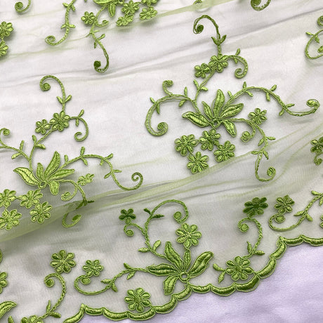 1 Yard - Corded Bridal Lace Fabric Embroidered on 100% Polyester Net Mesh - Ivory - 54"