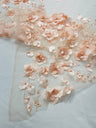 Orquidia 3D Floral Design Embroidered With Pearls Lace Fabric - 3D Floral Mesh Lace, 54" Width (1 Yard)
