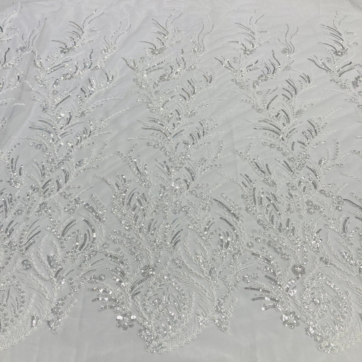Beaded Lace Fabric Embroidered On 100 Percent Polyester Net Mesh - Gold, Silver, Ivory, White, 51" Width (1 Yard)