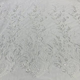 Beaded Lace Fabric Embroidered On 100 Percent Polyester Net Mesh - Gold, Silver, Ivory, White, 51" Width (1 Yard)