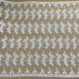 1 Yard Silver Corded Bridal Lace Fabric Embroidered on Polyester Net Mesh for Wedding and Evening Gowns – 54"