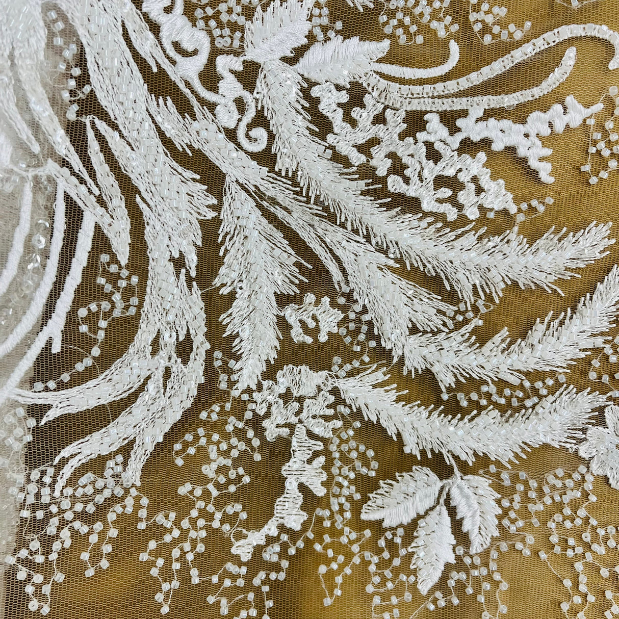 Beaded Lace Fabric on Polyester Net Mesh 56"