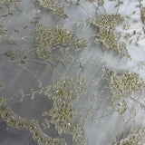 1 Yard Beaded and Corded Lace Fabric Embroidered on Polyester Net Mesh