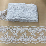Corded Double Sided Lace Trimming Polyester Fabric - Gold Metallic, Ivory With Silver Cording, Ivory, White With Silver Cording, White, Silver Metallic, 6" Width (1 Yard)