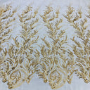 Beaded Lace Fabric on Polyester Net Mesh