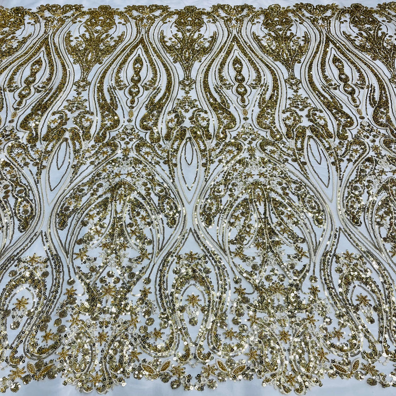 Beaded Lace Fabric on Polyester Net Mesh