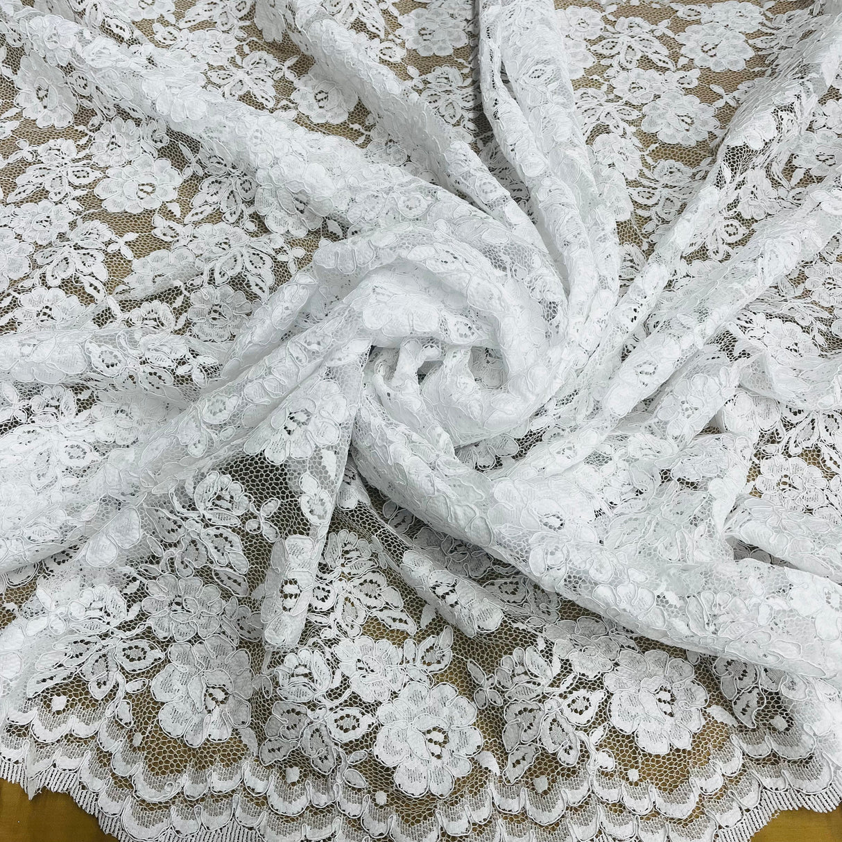 Corded Bridal Lace Fabric on Polyester Net Mesh