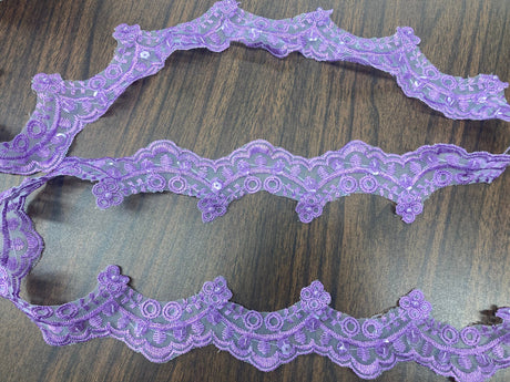 Beaded Lace Trimming Embroidered On 100 Percent Polyester Organza Fabric - Assorted Colors, 2.25" Width (1 Yard)