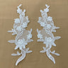Corded Floral Applique Polyester Fabric - Ivory, White, Ivory With Silver, White With Silver, 11" X 3" (1 Pair)