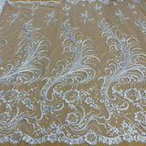1 Yard Corded Bridal Lace Fabric Embroidered on Polyester Net Mesh 54 inch Width