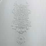 Beaded Corded Lace Medallion Applique Polyester Fabric - Gold, Ivory, White, 25" X 10.5" (1 Piece)