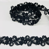Beaded & Corded Lace Trimming Embroidered On 100 Percent Polyester Organza Fabric - Metallic Plum, 1.5" Width (1 Yard)