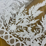 1 Yard Beaded and Corded Bridal Fabric Lace Embroidered on Polyester Net Mesh 51 inch Width
