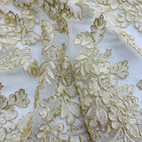 1 Yard Corded Bridal Lace Fabric Embroidered on 100% Polyester Net Mesh – 51"