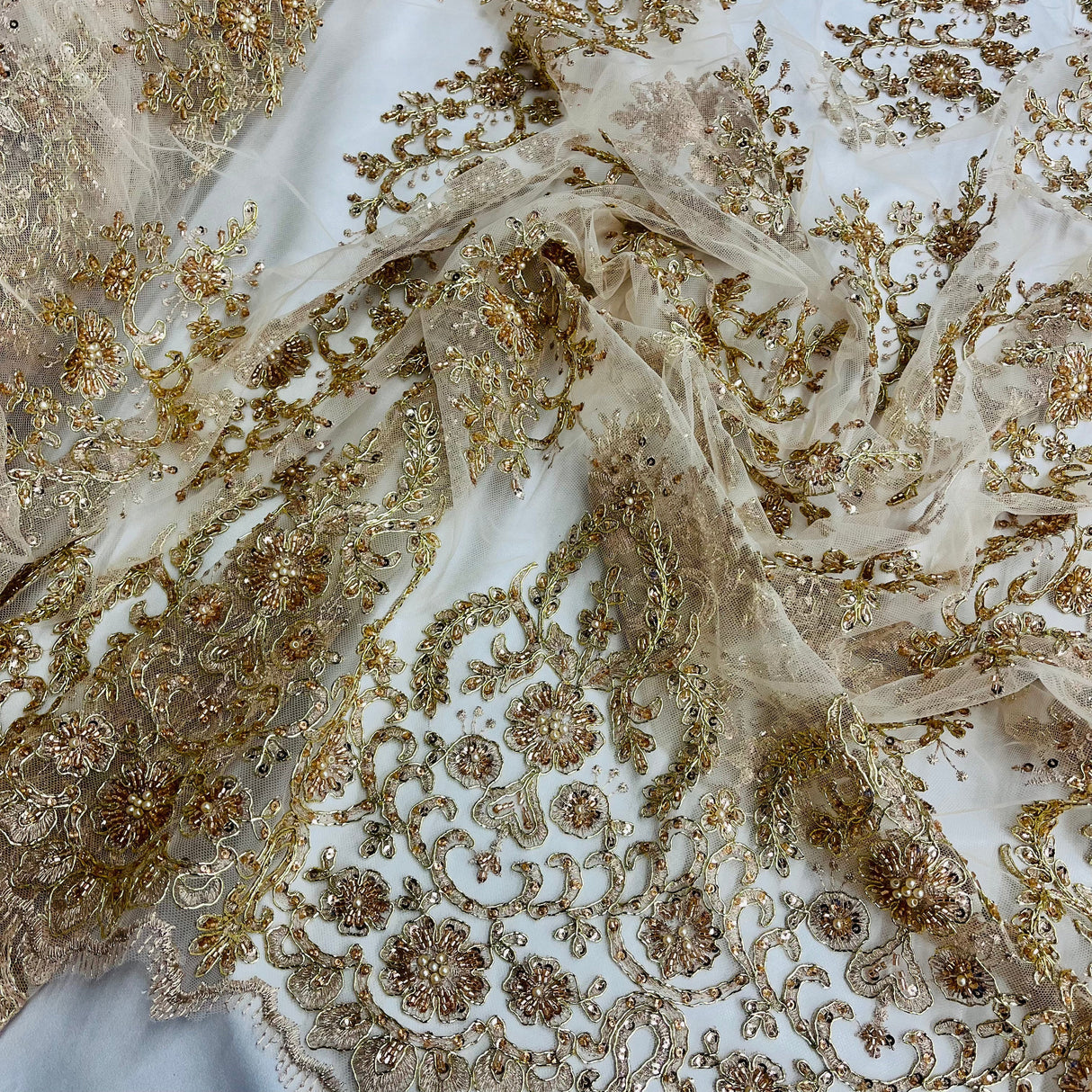 Beaded Corded Bridal Lace Fabric 53" Wide