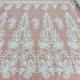 1 Yard Beaded Lace Fabric Embroidered With Fuzzy Thread on 100% Polyester Net Mesh