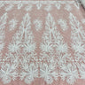 1 Yard Beaded Lace Fabric Embroidered With Fuzzy Thread on 100% Polyester Net Mesh