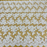 Beaded & Corded Bridal Lace Fabric Embroidered on 100% Polyester Net Mesh – Lace USA