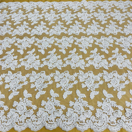 Beaded & Corded Bridal Lace Fabric Embroidered on 100% Polyester Net Mesh – Lace USA