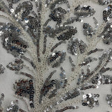 Beaded Sequined Lace Fabric on Polyester Net Mesh