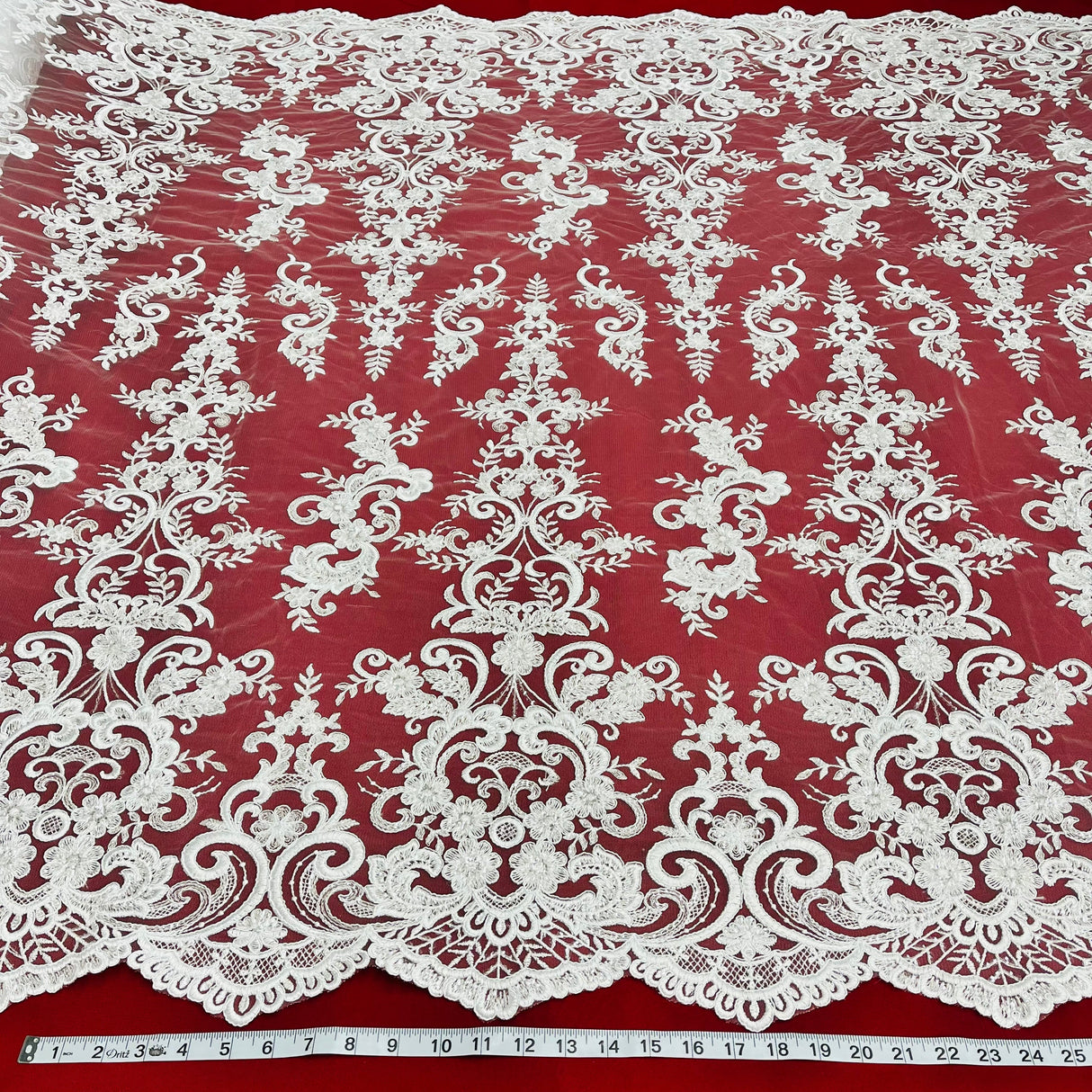 Ethereal Elegance Beaded Corded Bridal Embroidered Lace Polyester Fabric - White, Gold, Ivory, Silver, Rose Gold, 54" Width (1 Yard)