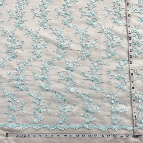 Beaded Lace Fabric on Polyester Net Mesh