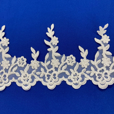 Beaded Corded Lace Trim Ivory Silver
