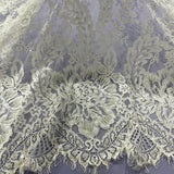 Beaded Chantilly Lace Fabric with Eyelash Scallop, Off White, 3 Yards x 56"