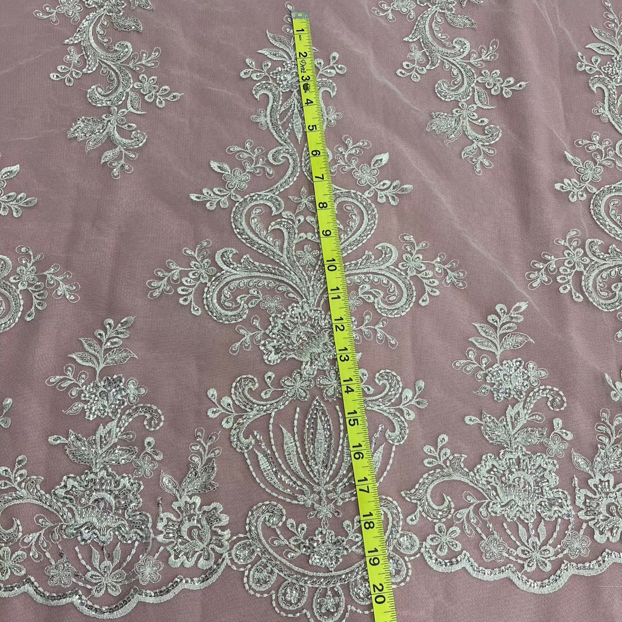 Beaded Lace Fabric on Polyester Net Mesh