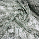 1 Yard Beaded Rhinestone 3D Floral Lace Fabric Embroidered 100 Percent Polyester Net Mesh 50 inch Width