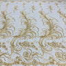 1 Yard Ivory Beaded and Corded Bridal Lace Fabric Embroidered on Polyester Net Mesh 52 Inch Width