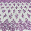 Beaded Corded Lace Fabric Metallic Scallops