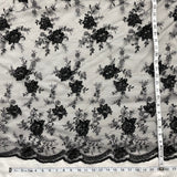 Beaded Lace Fabric on Polyester Net Mesh Black 53"