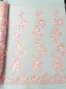 Scarlet 3D Floral Design Lace Fabric - Embroidered Beaded Mesh Lace, Double Scallop, 54" Width (1 Yard)